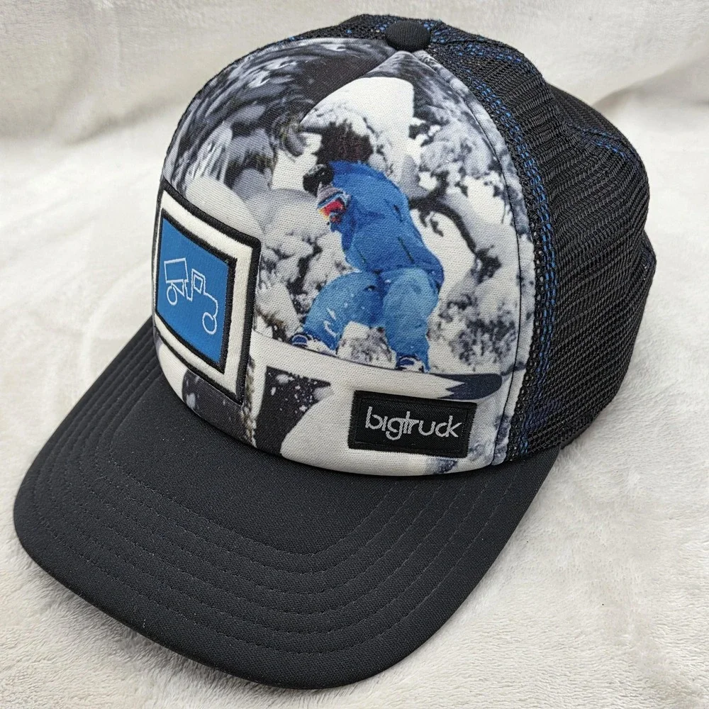 Bigtruck Snowboarder Hat Cap Snap Back Black Blue Mesh Trucker‎ Youth Graphic